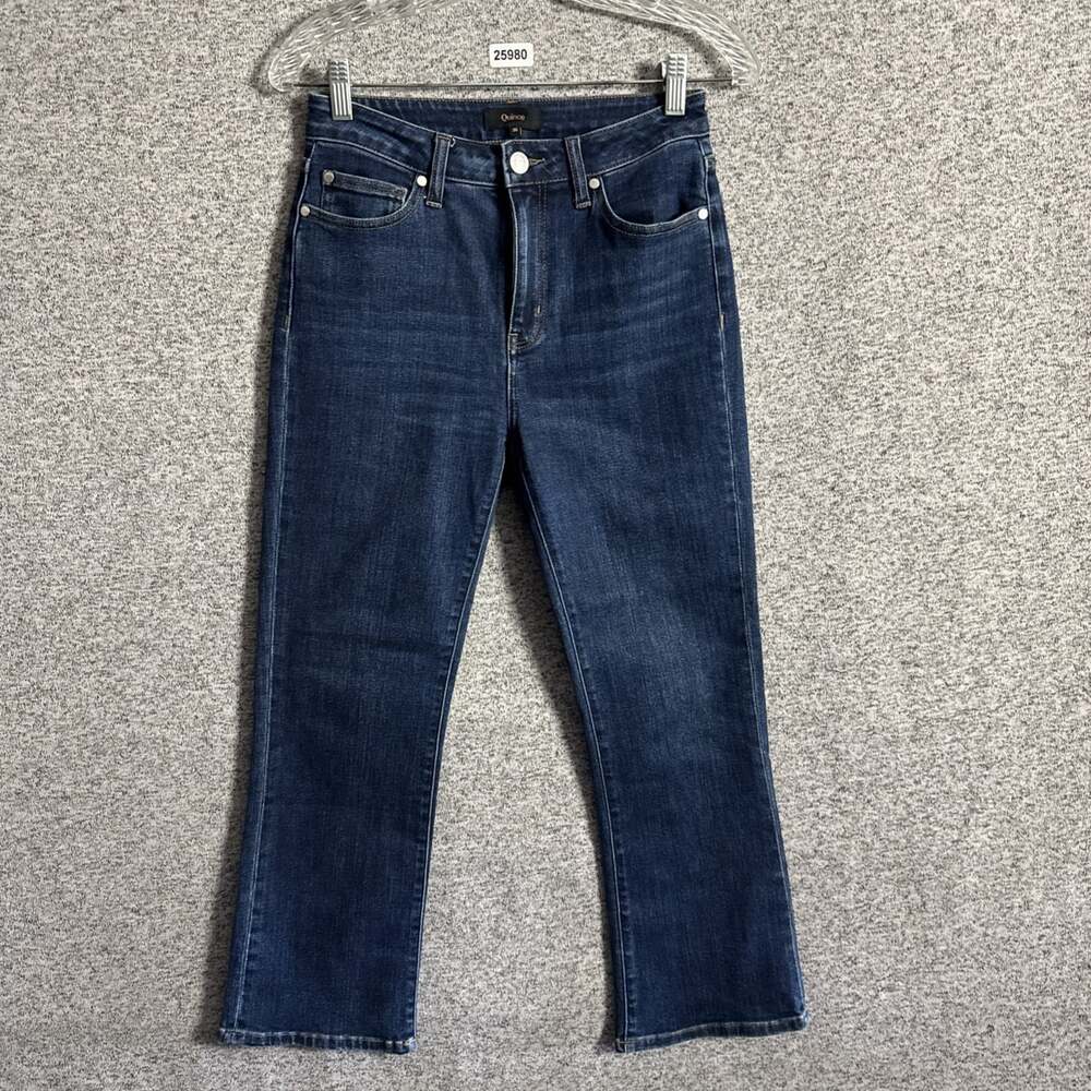 Quince Women's Size 26 Dark Wash Blue Denim Stretch High Rise Kick Flare Jeans
